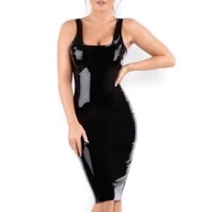NWT Oh Polly Grey Vinyl Midi Dress 2